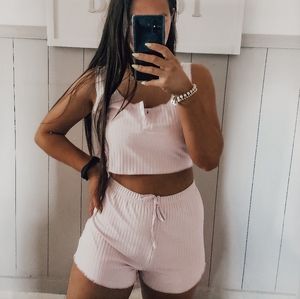 Lilac High Waisted Shorts & Crop Lounge Set